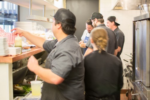 love the camaraderie in the kitchen at Bin 707 Foodbar